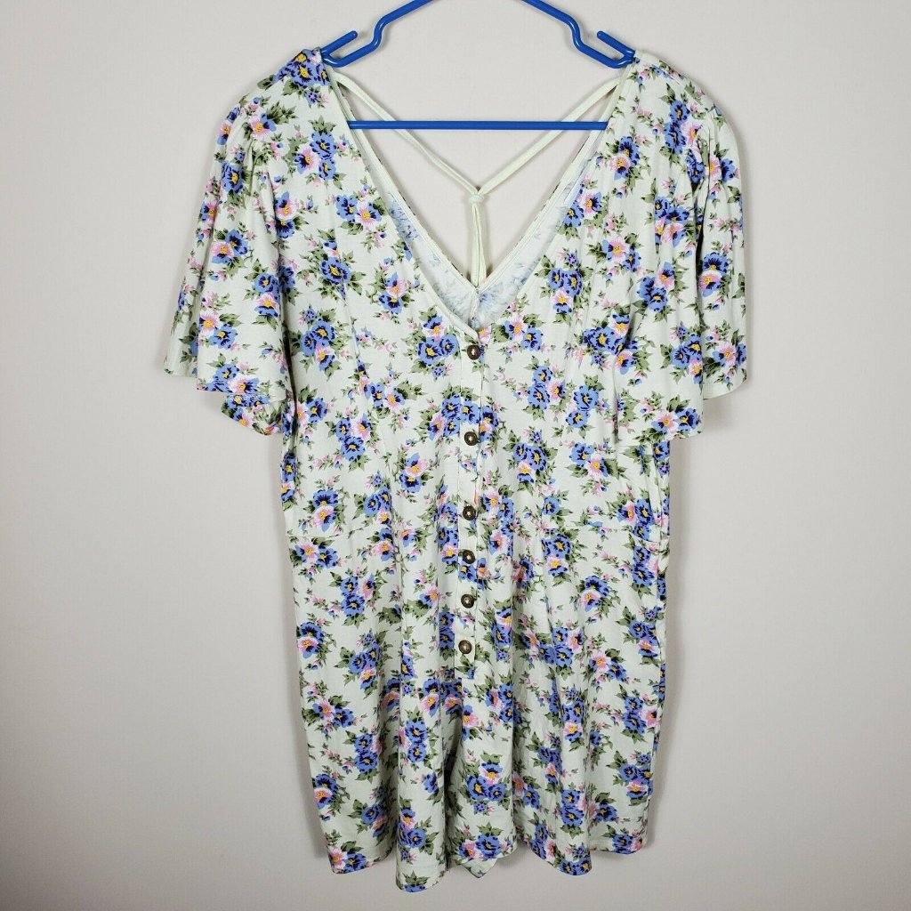 Asos Yellow Blue Floral V Neck Romper Tie V Back